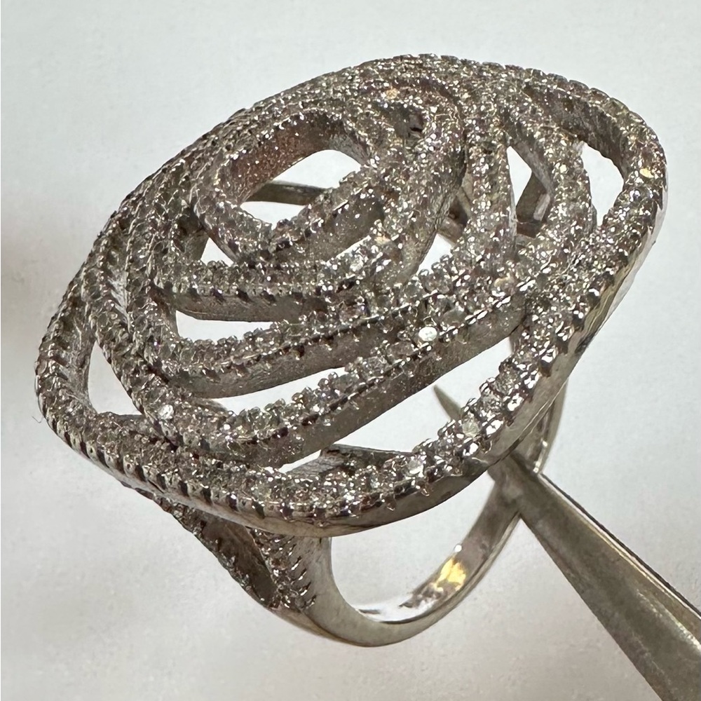 Silver Crystal Swirl Cocktail Ring - Unbranded